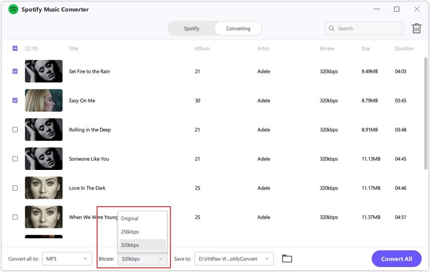 HitPaw Spotify Music Converter adjust bitrate