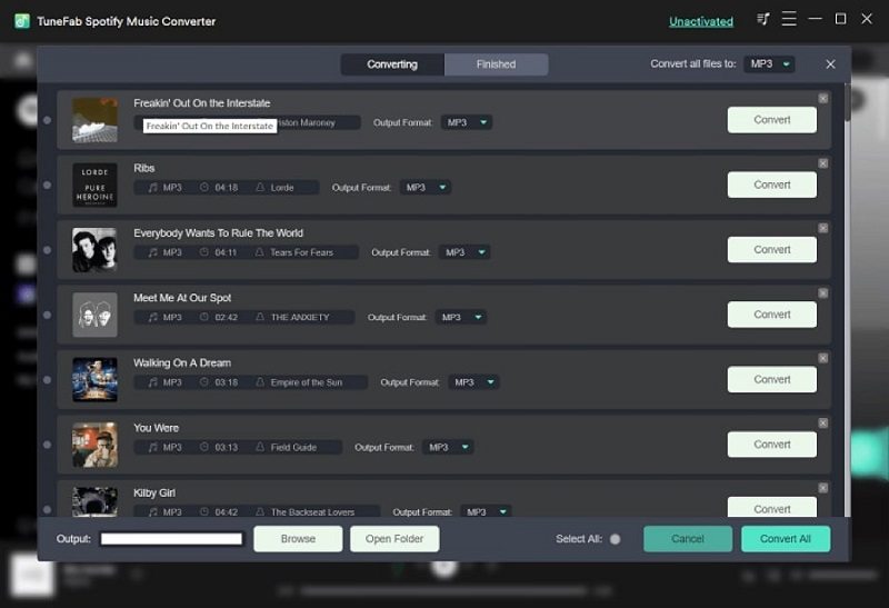 TuneFab spotify music converter interface