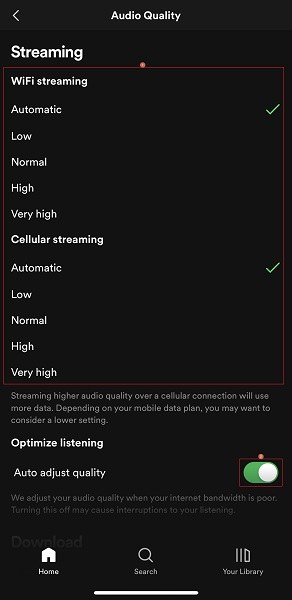 Auto adjust quality on Spotify
