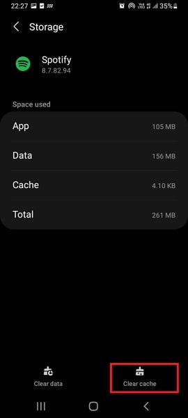 Android clear Spotify cache