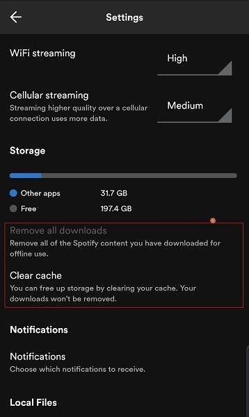 Delete Spotify Downloads and Cache on Android