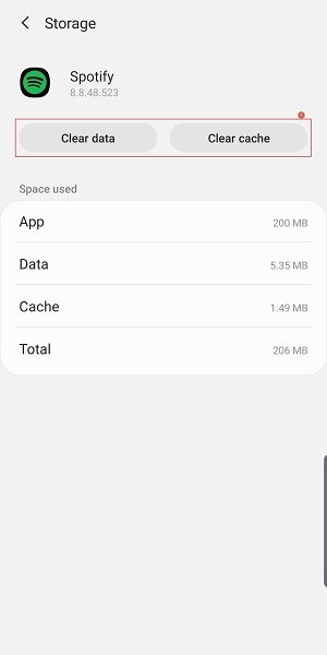 Clear data and Clear cache on Android Spotify