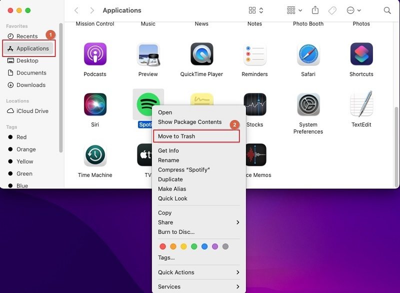 Delete Spotify folder on Mac Application