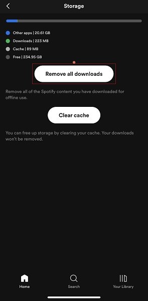Remove all downloads on iPhone Spotify