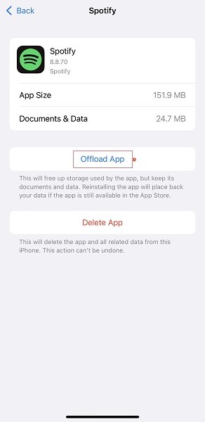 Offload App on iPhone/iPad