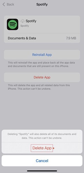Delete App to completely erase Spotify from your device