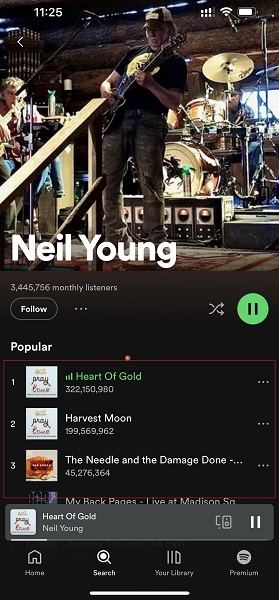 Steam Neil Young's music on Spotify