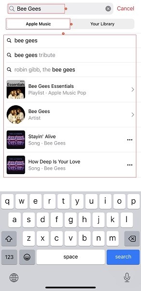 Search for artists or songs on Apple Music