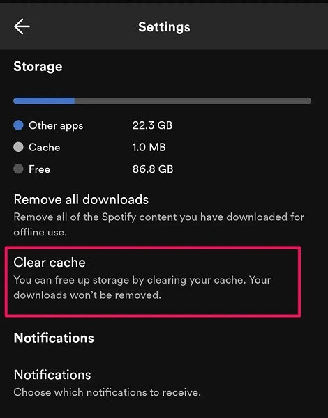 Clear Cache to fix Spotify Liked Songs Not Syncing Between Devices