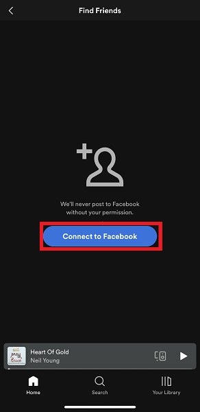 Connect to FaceBook on Spotify