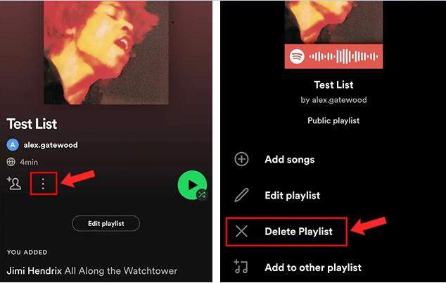 delete Spotify playlists on mobile phone