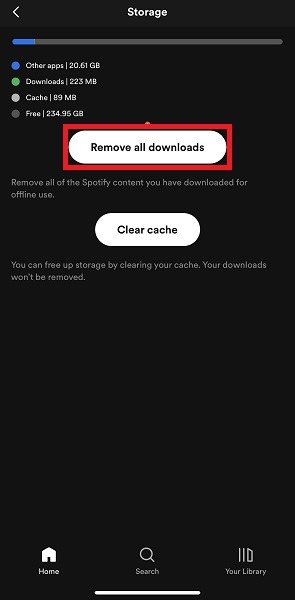 Remove all downloads on Spotify app