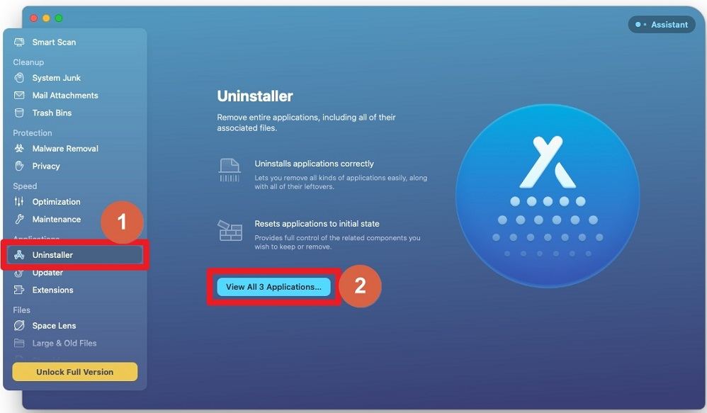 Uninstaller section on CleanMyMac X