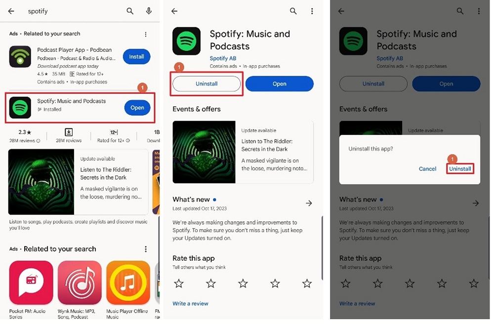 Remove Spotify App via Google Play Store App
